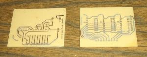 Two of the PCBs after Etching.